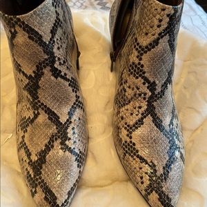 Clarks low heel snakeskin bootie